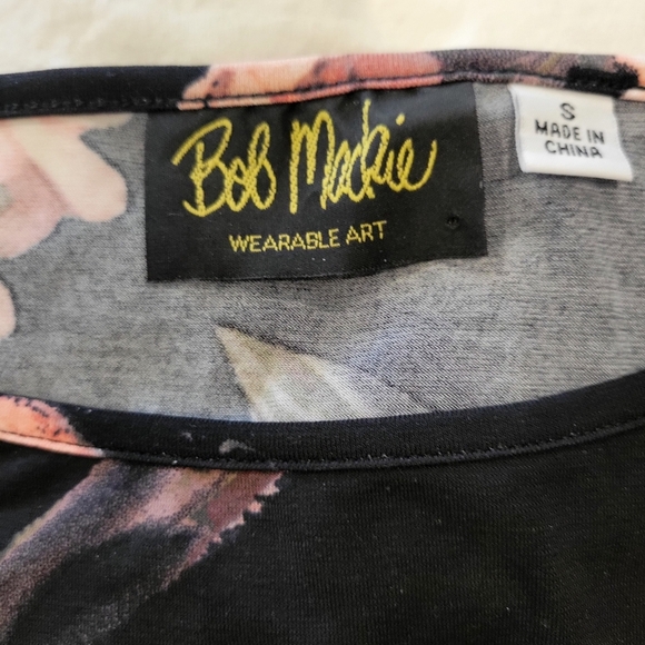 Bob Mackie Weatable Art Small  Long Sleeve Orange & White Blooms On Black Top - Picture 4 of 7